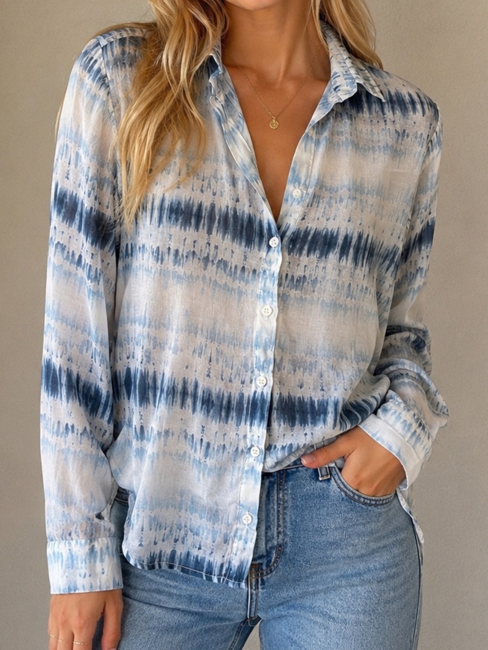 Bella Dahl Blue & Cream Tie-Dye Button-Down Shirt